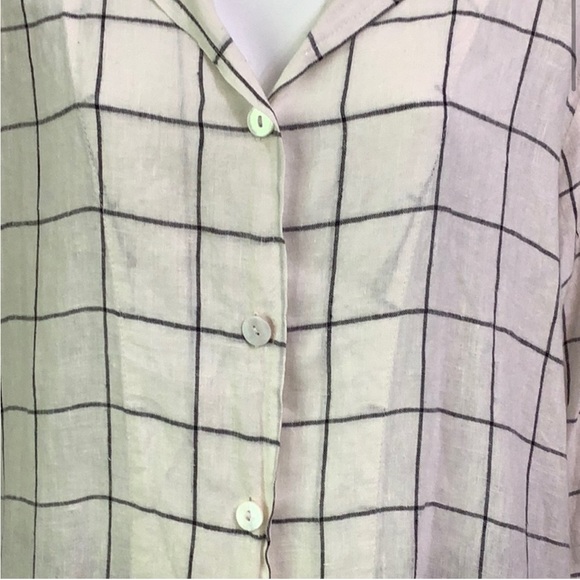 Flax Black &White Windowpane Print Button-Down Top - Picture 3 of 13